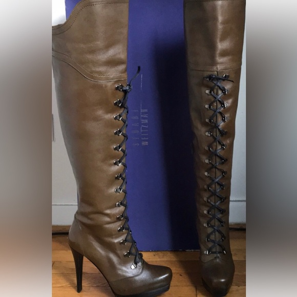 Stuart Weitzman Brown Over the Knee Lace-Up Boots - Picture 1 of 2